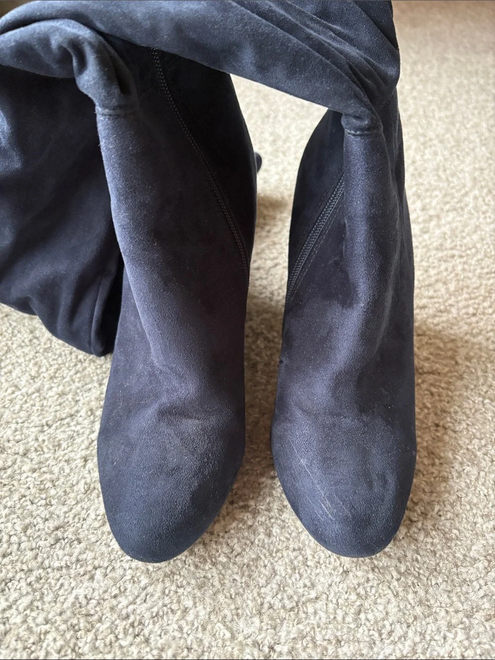 Aldo Navy Blue Over-the-Knee Stretch Suede Block Heel Boots